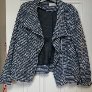 LOFT Navy and Cream Knit Jacket